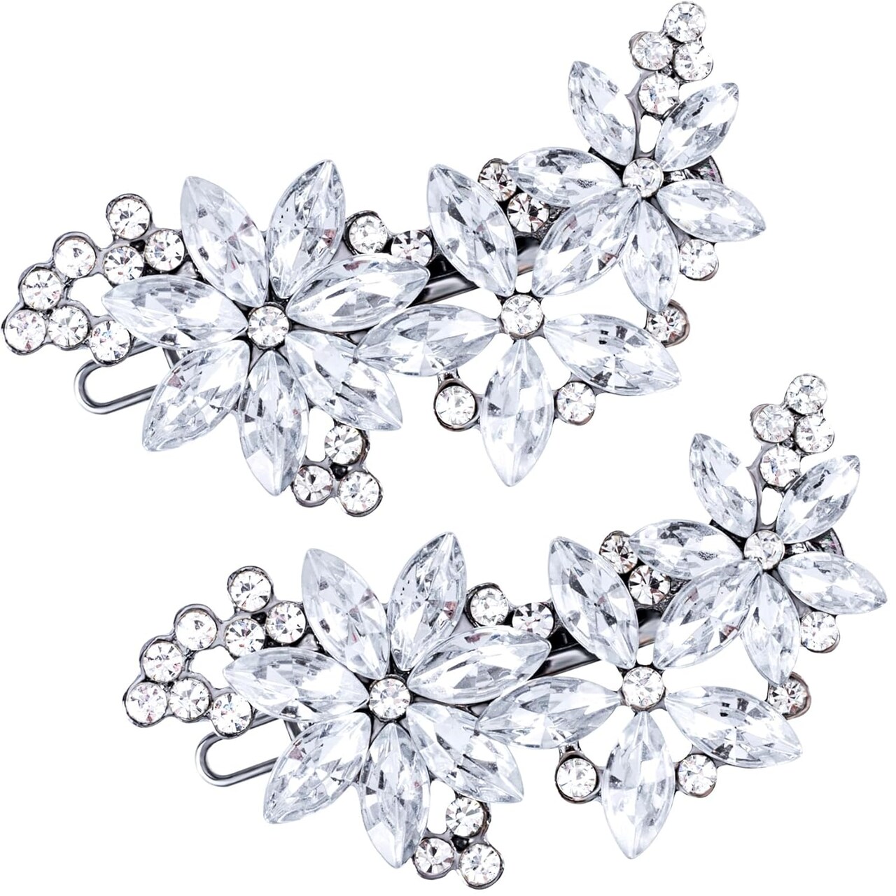 Hair Clips, 2Pcs Crystal Flower Bridal Silver Rhinestone Hair Accessories